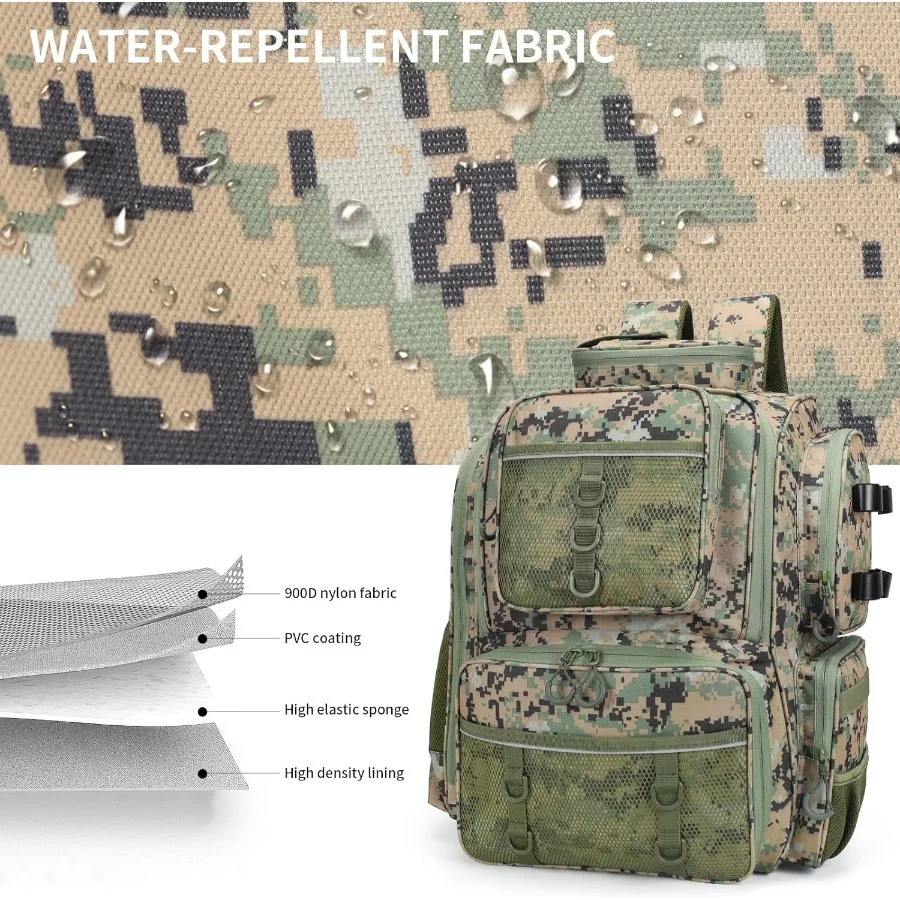 حقيبة ظهر لصيد الأسماك مع 4 صناديق معالجة لعشاق الصيد في الهواء الطلق، حقيبة أدوات ذات سعة كبيرة مصنوعة من متينة ومقاومة للماء