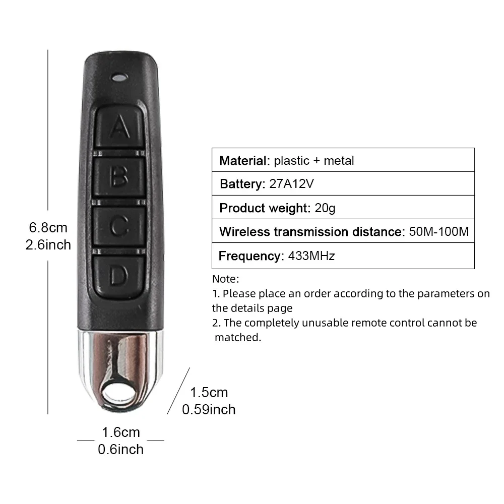 433MHZ Copy Remote Control Auto 4 Channe ABCD Code Garage Gate Door Opener Remote Control Duplicator Cloning Code Car Key