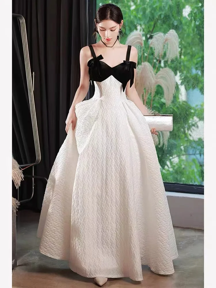 

White Black Patchwork Satin Evening Dresses Spaghetti Straps Sweetheart Slim A-Line Lace Up Prom Celebrity Gown Vestido De Festa