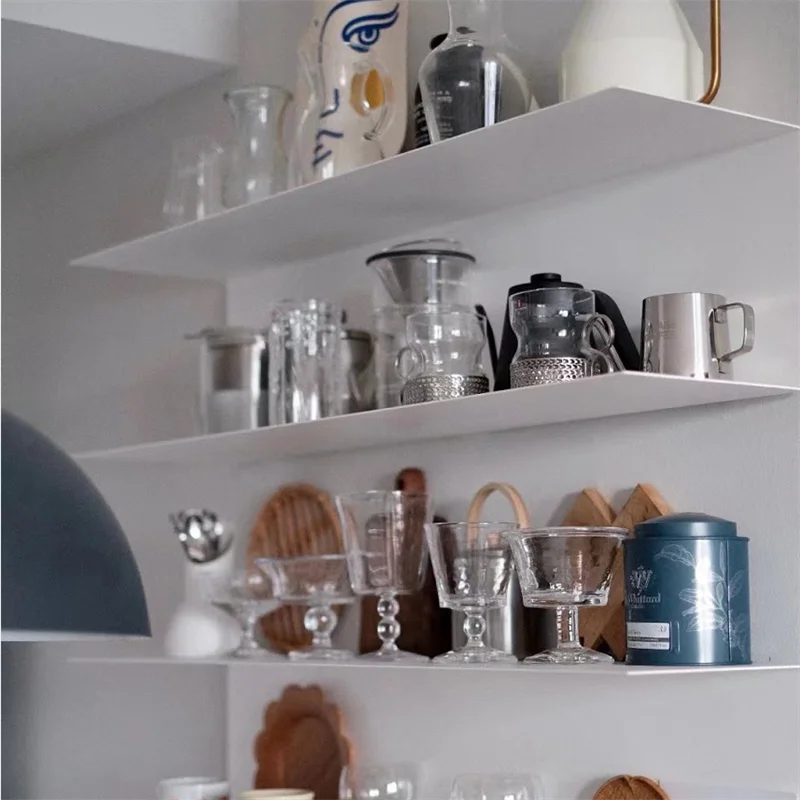 White Iron Wall Shelf Minimalist Floating Shelf for Kitchen & Dining Room Linear Partition Cup Rack Space Saving Display Shelf