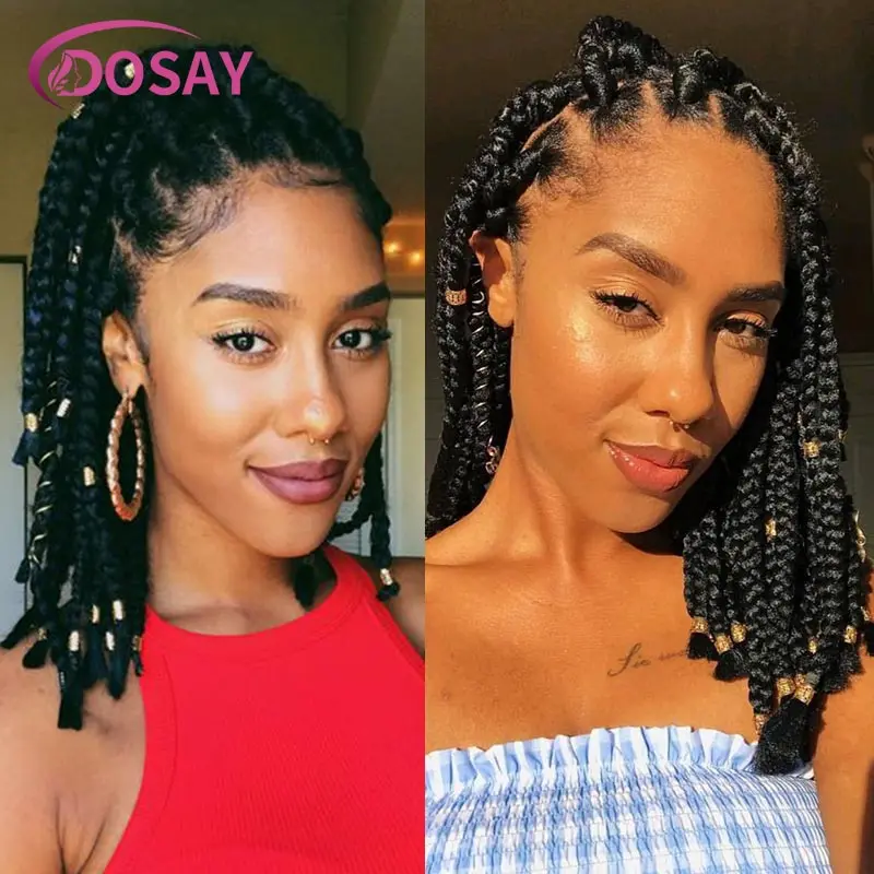 Twist Braided Wigs Synthetic 360 Full Lace Wig 10 Inch Goddess Short Bob Braids Wig Afro Spring Braided Transparent Lace Wig