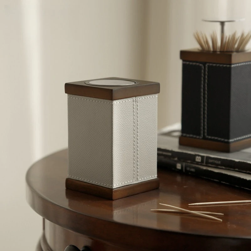 Premium Light Luxury Solid Wood & Stainless Steel Toothpick Holder Jar, High-End Small Item Storage Box for Home Decoration.