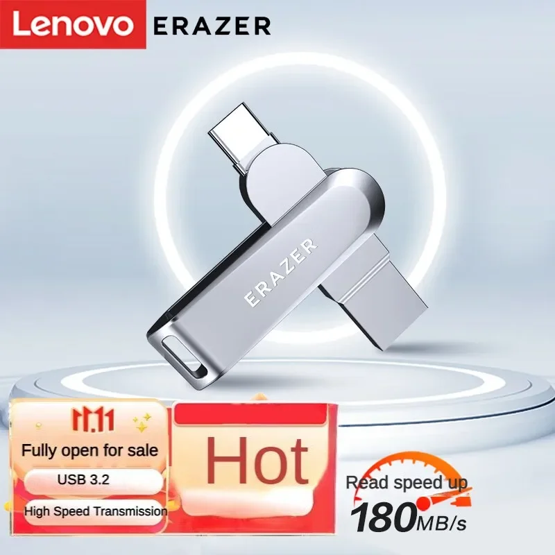 Lenovo 256Gb Type-C Usb3.2 Usb Flash Drive F501 Plus Zilveren Leessnelheid 180 Mb/s Mobiele Computer Dual-Purpose Usb Drive