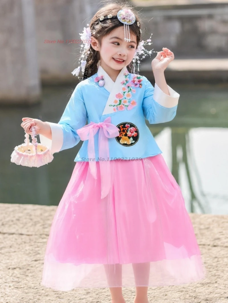 

Корейское детское платье для народных танцев, ханбок, традиционный сценический танцевальный костюм, сказочное народное платье, танцевальное платье для выступлений на сцене