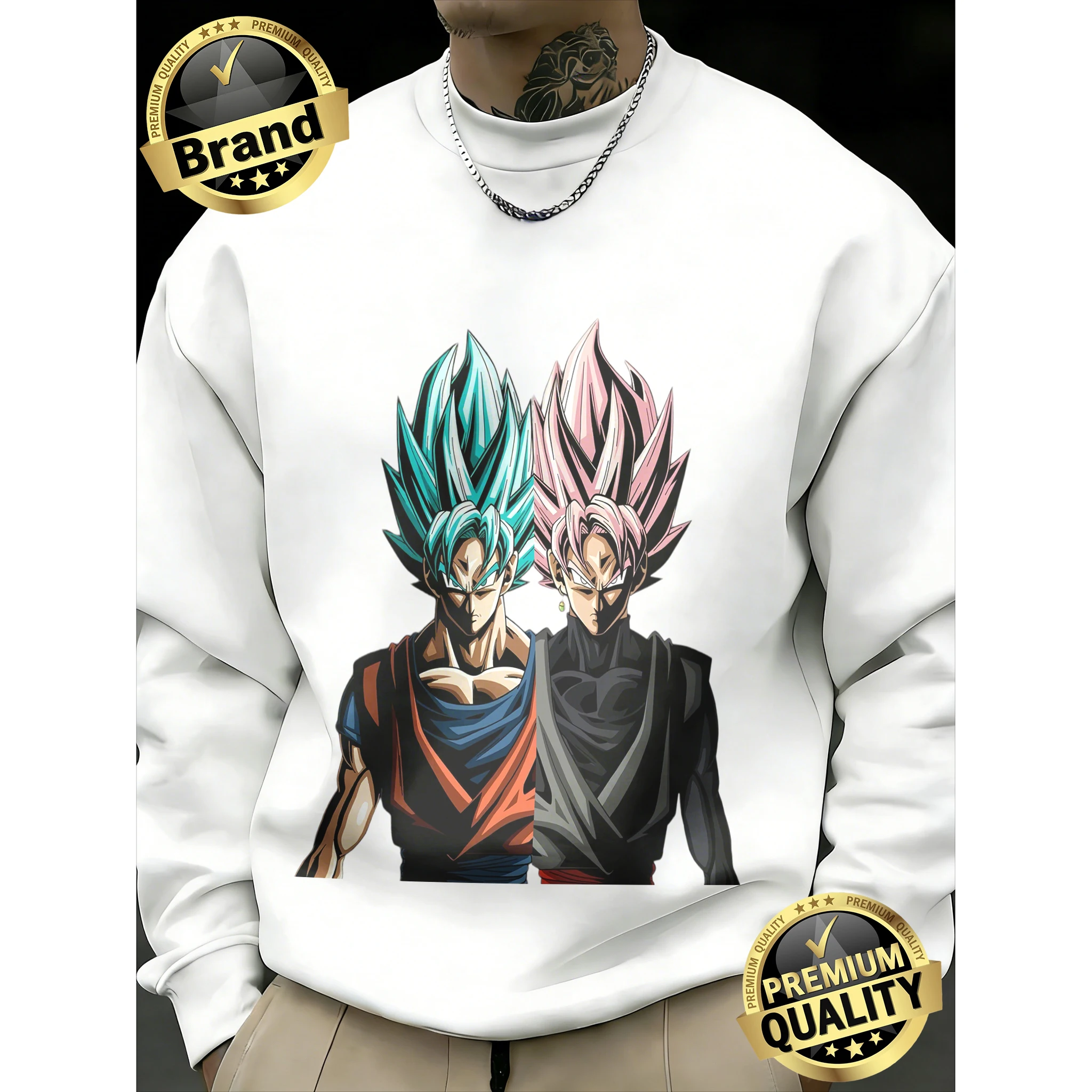 

2026 Spring Autumn Dragon Ball Super Goku Blue & Black Goku Print 100% Cotton Crew Neck Sweatshirt Men's Oversized Unisex Top