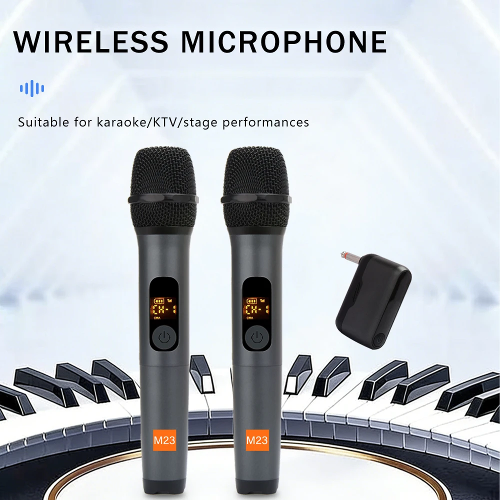 

Двухканальная беспроводная микрофонная система M23, цифровой беспроводной микрофон UHF PartyBox DJ, оснащенный перезаряжаемым приемником