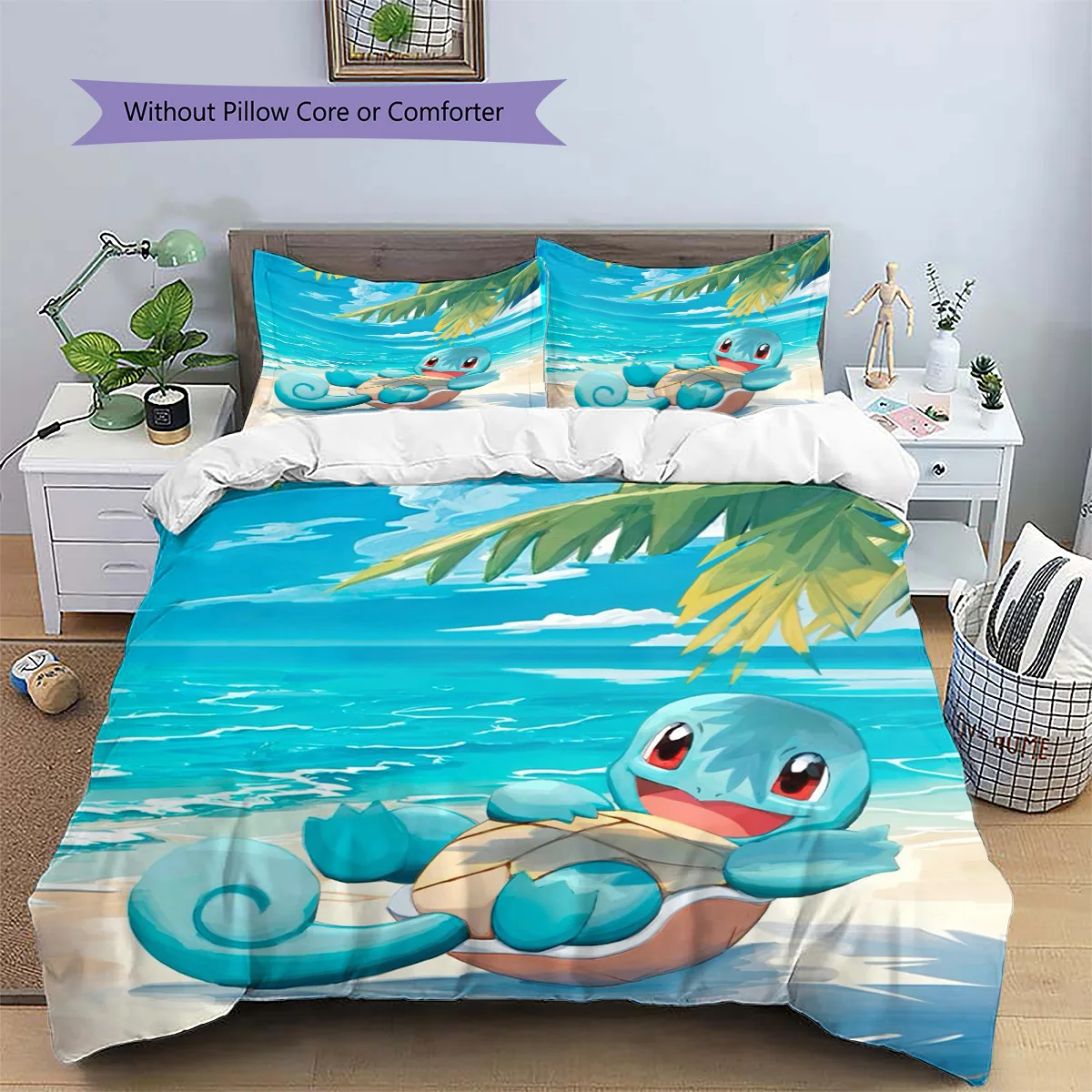 Squirtle Patterned Pillowcase & Duvet Cover Set Bedroom Renovation Bedding Surprise Present for Lovers.-TING