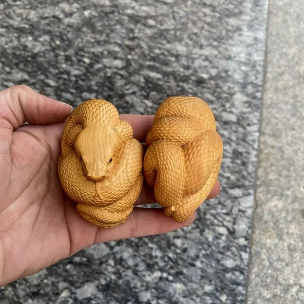 Figuras de escultura en madera, estatua de serpiente hecha a mano en miniatura tallada a mano, estatua de serpiente, Animal PEQUEÑO bonito, adorno de serpiente del zodiaco de madera