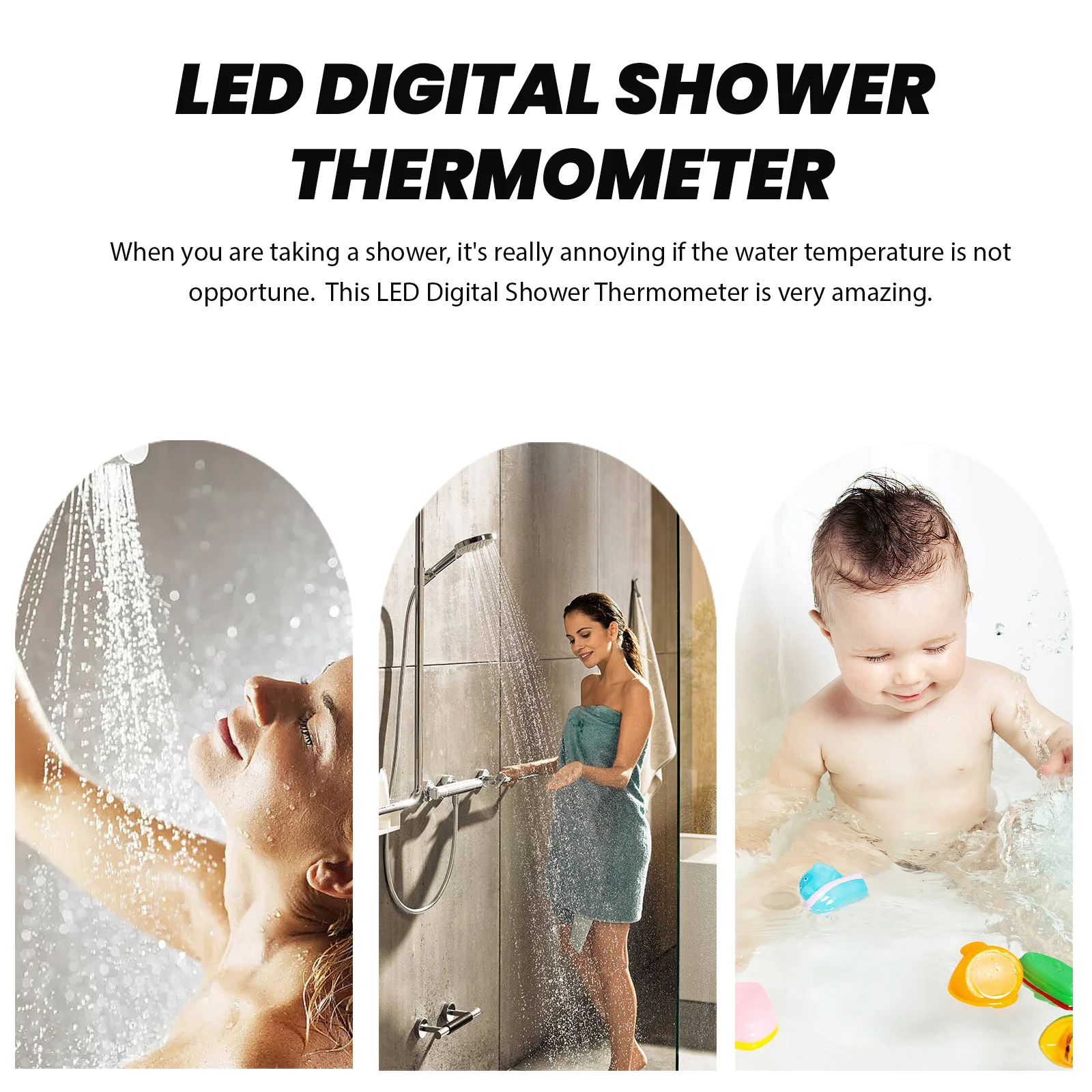 ميزان حرارة دش رقمي LED فضي في الوقت الحقيقي، مراقبة درجة حرارة الماء، تركيب سريع مجاني، دقيق #3