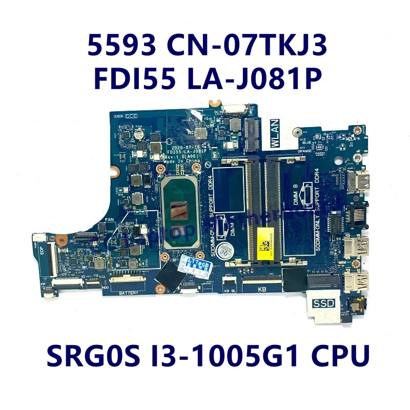 Imagem -02 - Placa-mãe do Portátil para Dell 5593 Cn07tkj3 07tkj3 Cn-047mf0 047mf0 I31005g1 I5-1035g1 Cpu Fdi55 La-j081p 100 Testado Bom