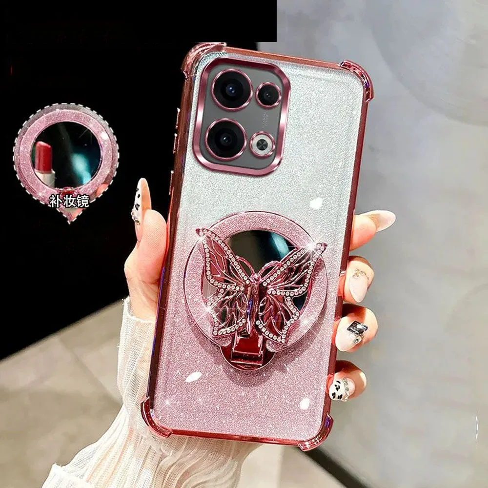 بريق مرآة فراشة قوس حامل مغناطيسي الحال بالنسبة فيفو V50 لايت vivoV50 V60 V40 V30 لايت V30 برو غطاء شفاف مقاوم للصدمات