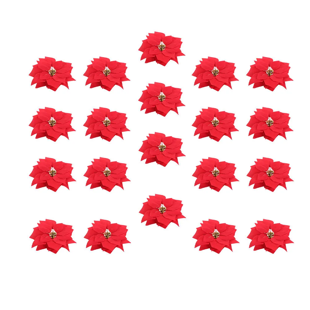 

20Pcs Christmas Flower Pendant Red Simulated Fabric Lightweight Hanging Decoration for Wedding Party Home Decor DIY Christmas