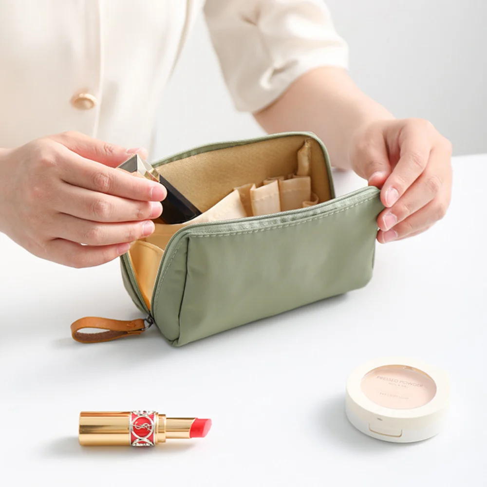 Bolsa de cosméticos de viaje de gran capacidad, bolsa de maquillaje portátil impermeable, bolsa de almacenamiento de Color sólido, organizador de artículos de tocador para mujer