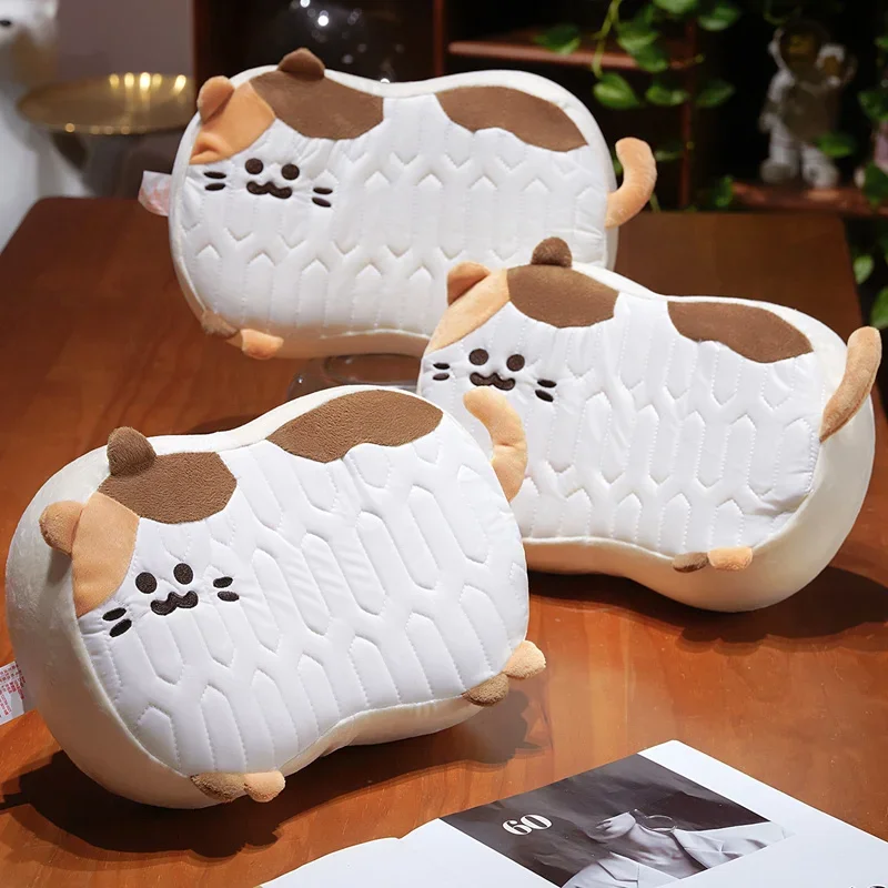 Reversible Cute Cat Memory Foam Pillow, Cooling Ice Silk Top and Soft Plush Back, Ergonomic Neck Support Nap Pillow for gifts.