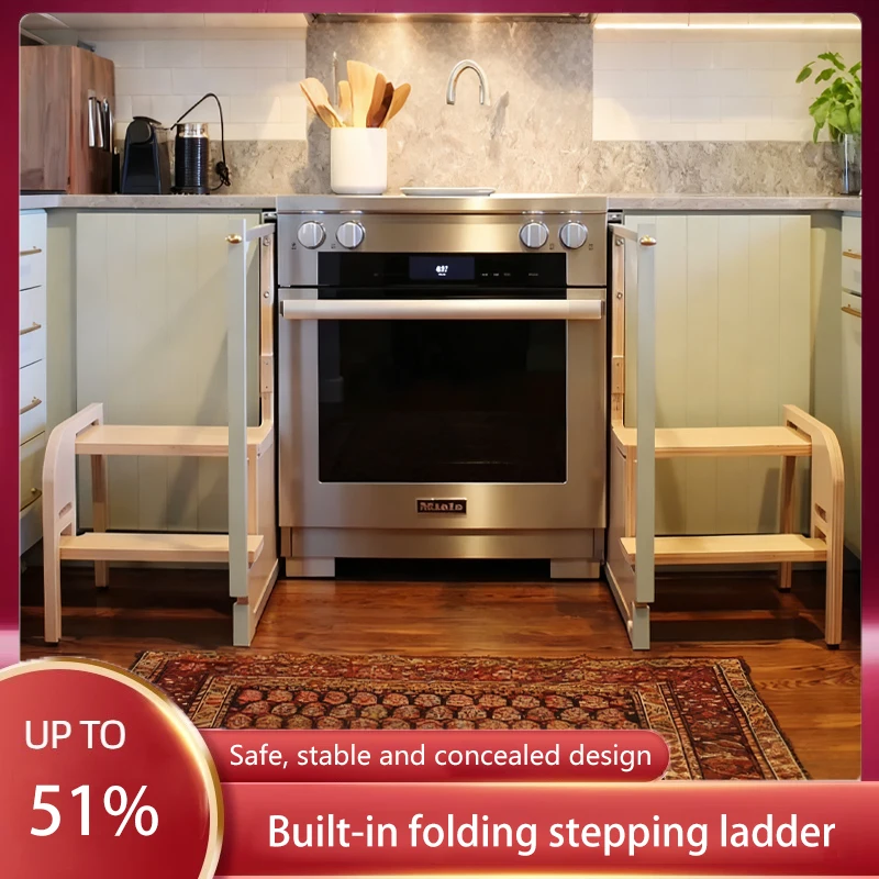 

JISHI двухступенчатый складной табурет-лестница из массива дерева для шкафа и гардероба, встроенный выдвижной стул для хранения, стабильный и прочный