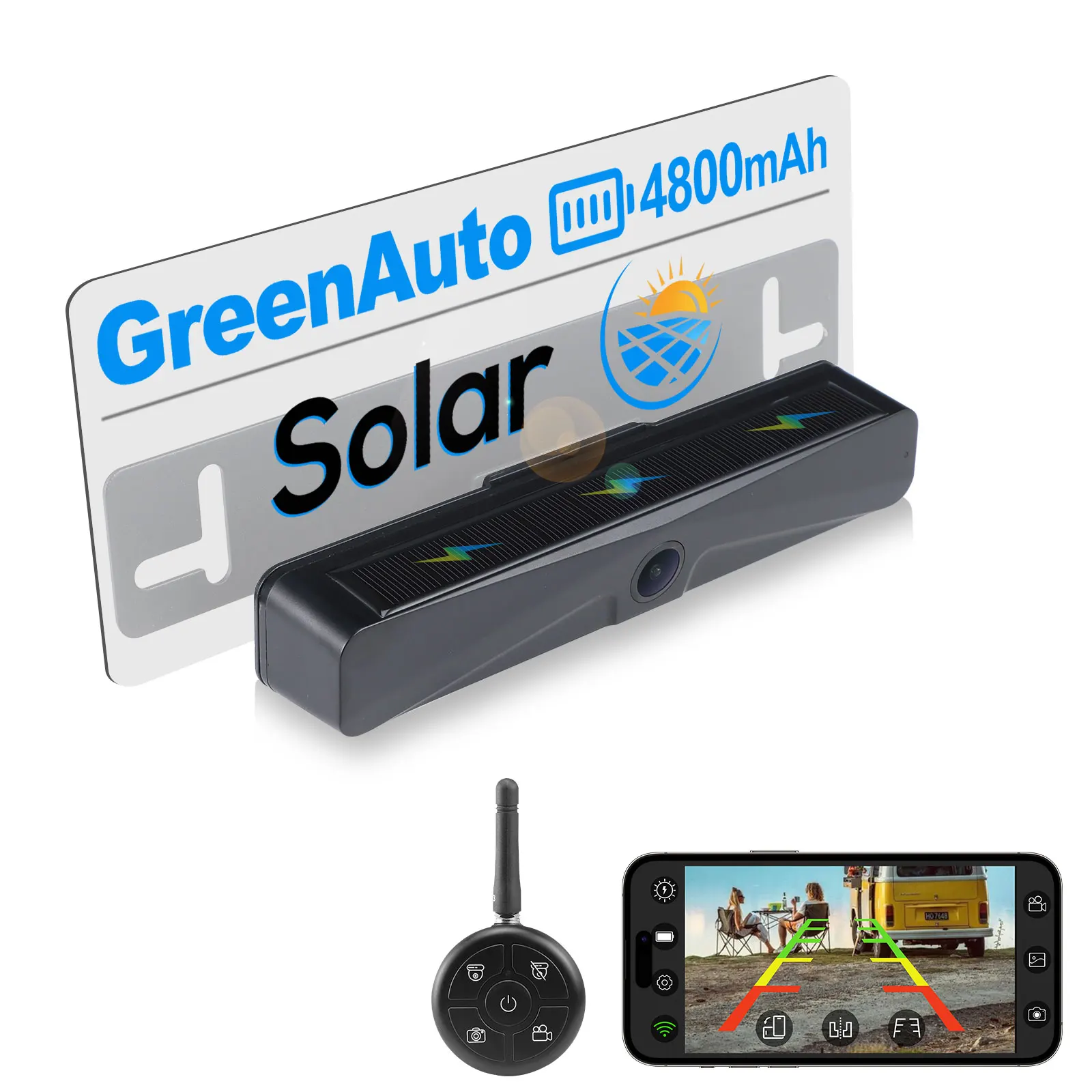 GreenYi Solar WiFi Reversing Camera, HD 1080P Ultra Reversing Camera, 8M Stable Transmission Range, Suitable for iOS and Android