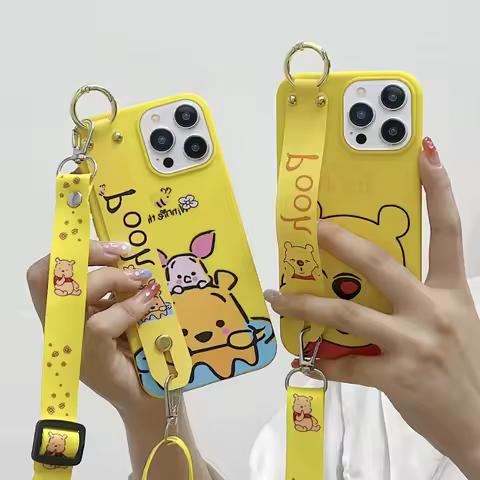 For Samsung Galaxy S7 Edge S8 S9 S10 S20 S21 S22 S23 Plus Ultra S21FE Note 8 9 10 20 Winnie Phone Case Wrist Strap Rope
