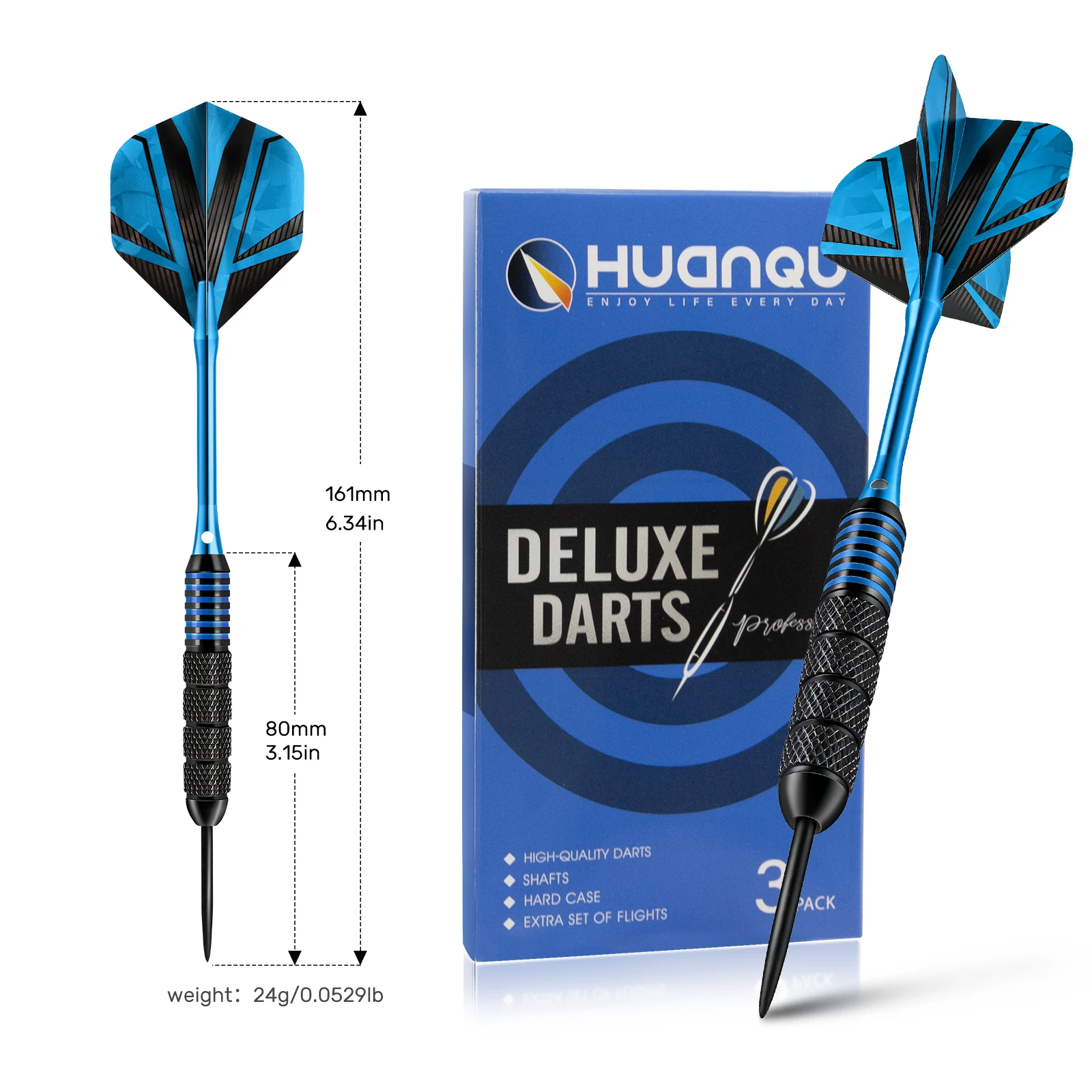 Huanqu 24g Three-Piece Iron Dart Set for Home Professional Training, Durable and Sturdy, Includes Three Additional Sets of Dart Shafts and Wing Accessories, Suitable for Bars, Home Entertainment, Fitness Activities, Team Building Games, Friends Gatherings, Holiday Gifts, Birthday Gifts