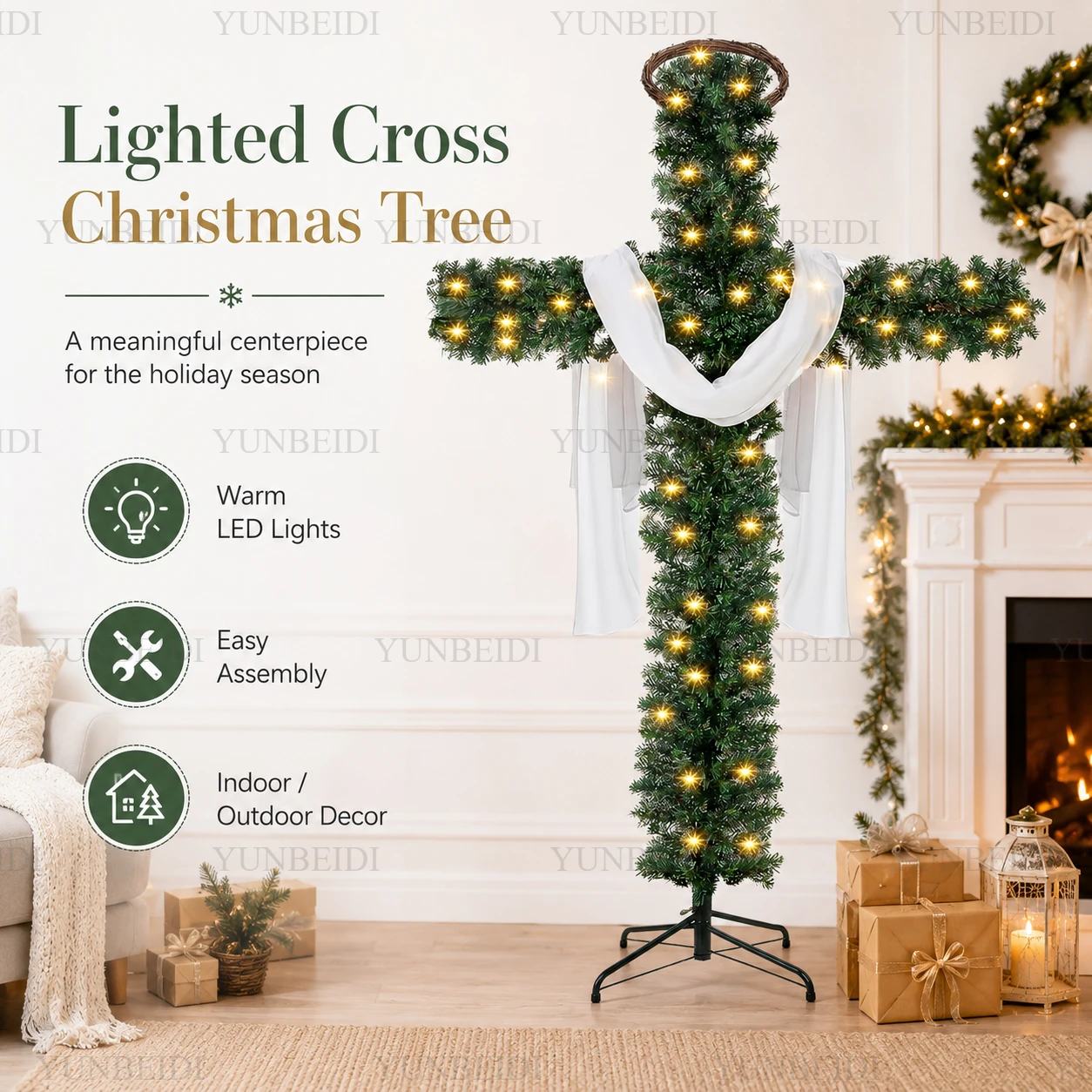 Xmas Outdoor Lighting Decorations - 150/180cm Cross Shaped Christmas Tree Pre