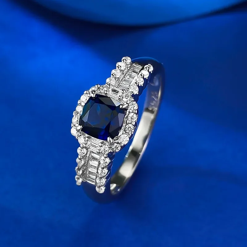 

SpringQiaoer 925 Sterling Silver 5MM Sapphire High Carbon Diamond Gemstone Ring for Women Engagement Jewelry Wedding Gifts