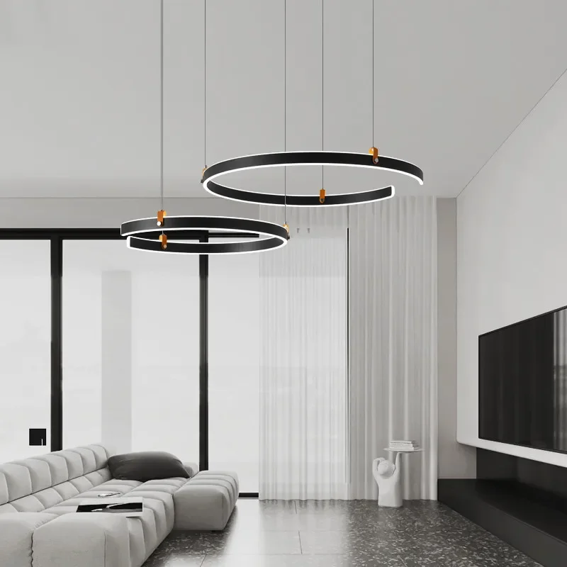 Modern Minimalist Circular Ring LED Pendant Light for Living Room Art Bedroom Lamp Decorative Fixture for Restaurant Bar Counter