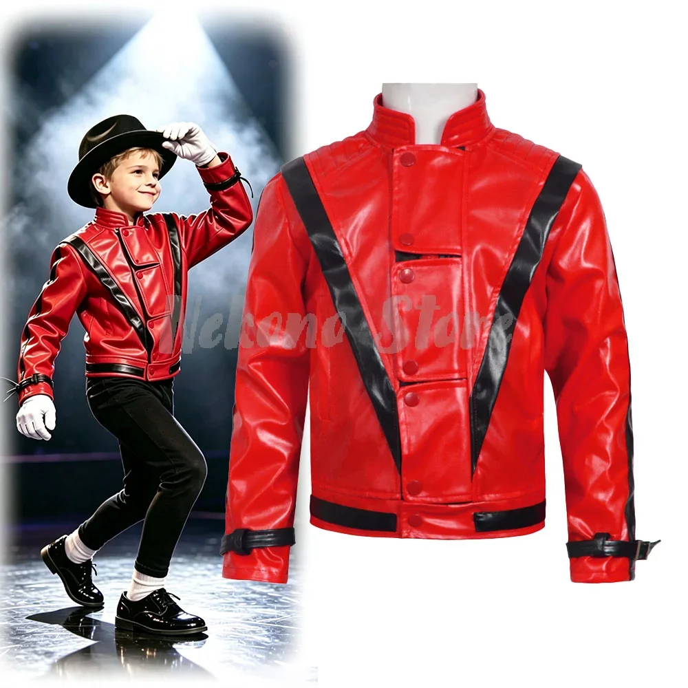 Michael Jackson Thriller Scary Costume Red Leather Jacket for Women Men Teen  Halloween Retro Bomber Baseball Coat For Carnival