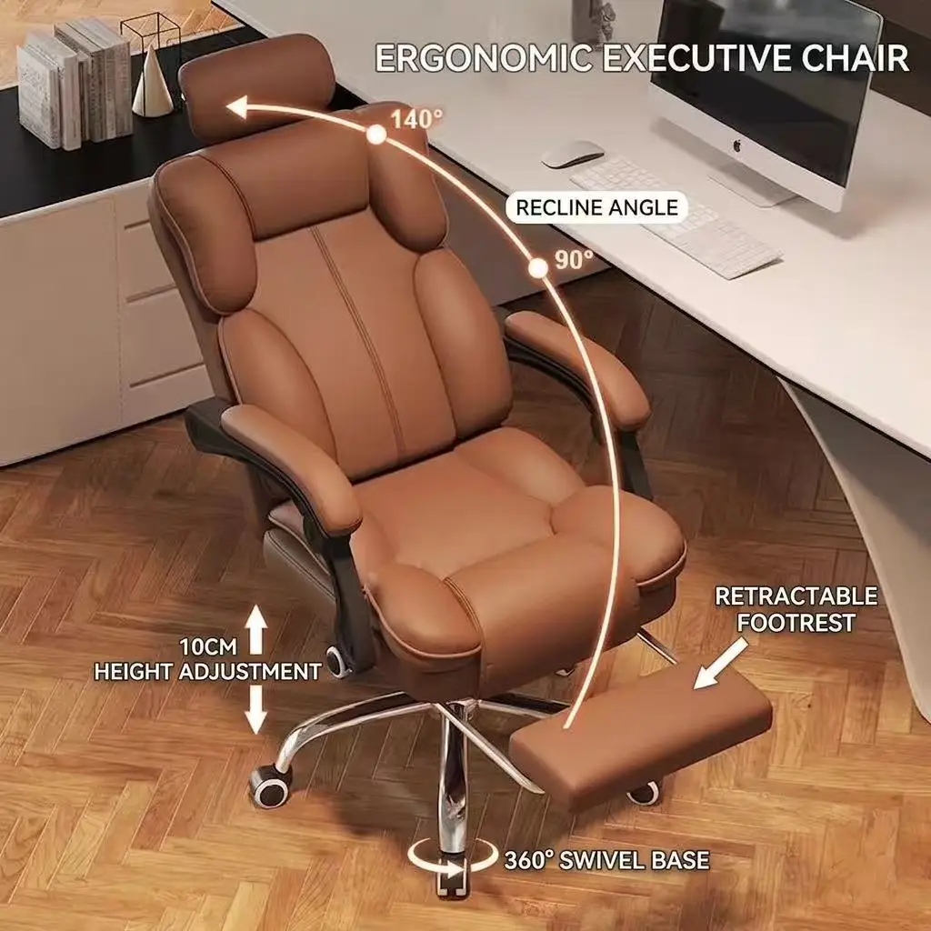 Luxury Ergonomic Office Chair High Back PU Leather With Headrest Lumbar Support Adjustable Swivel