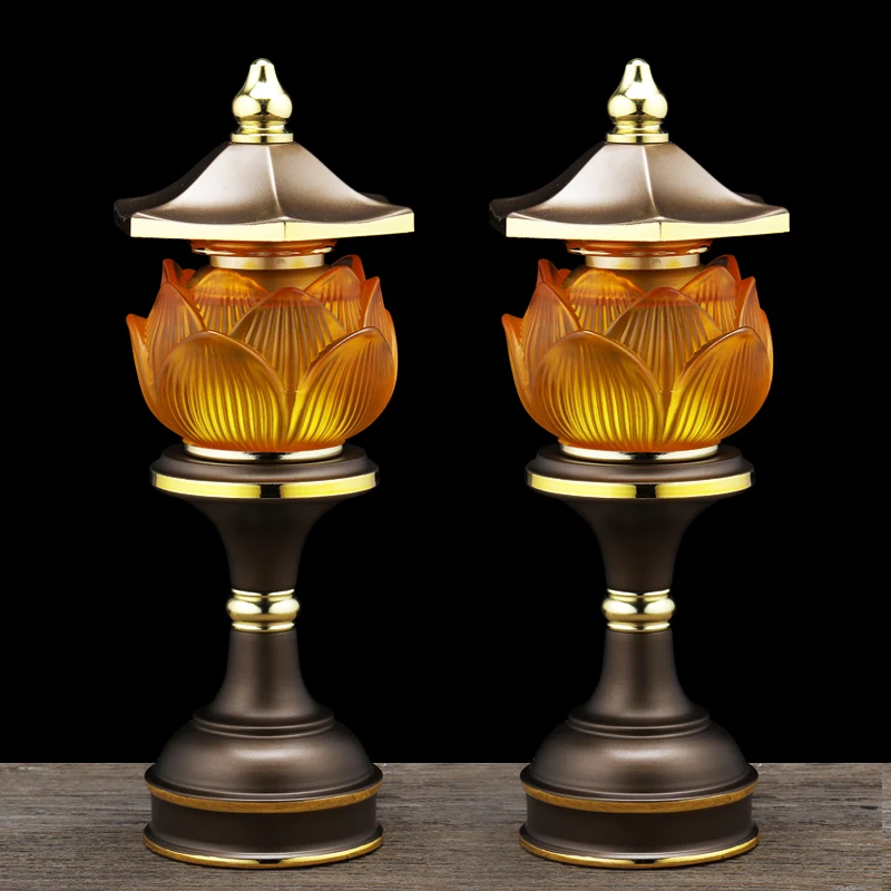 A Pair 2PCS Wholesale Buddhism supply HOME Shop temple altar Buddhist worship tool high grade Lotus LED buddha Light 30cm tall