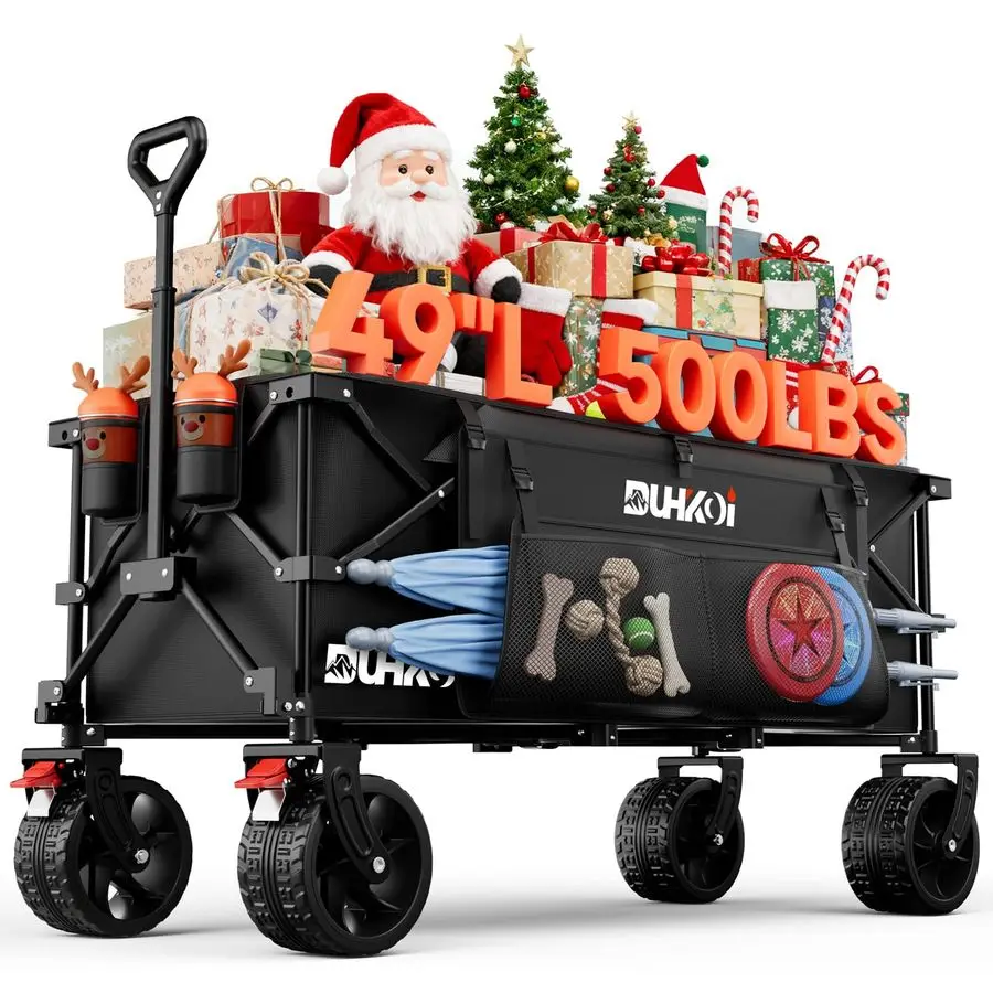 

L Collapsible Extended Wagon with 500lbs Weight Capacity,300L Heavy Duty Sports Wagon,Big AllTerrian Wheels with Cup Holders,Car