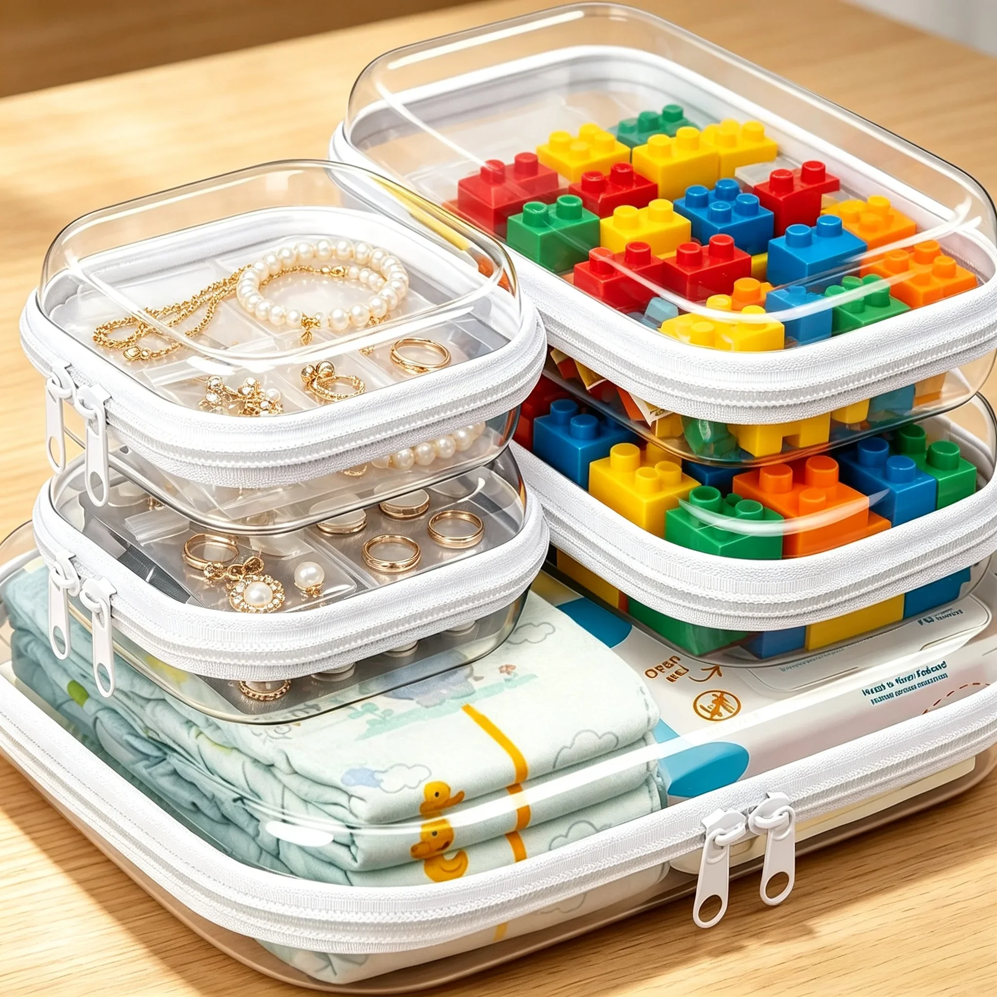 5-Pack Clear Hard-Shell Zipper Cases, Diaper Bag Organizer Pouches PET Clear Zipper Pouches, Waterproof Hard-Shell Bags