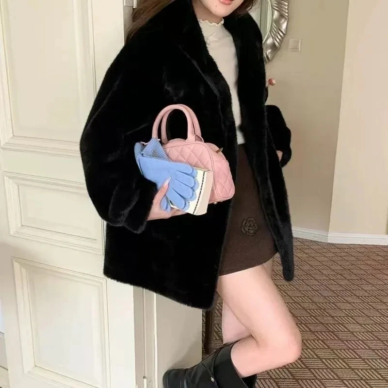 2026 New Women's Faux Mink fur Hooded Jacket Autumn Winter Fashion Loose Thicken Medium length Coat Female Warm Faux fur Jackets