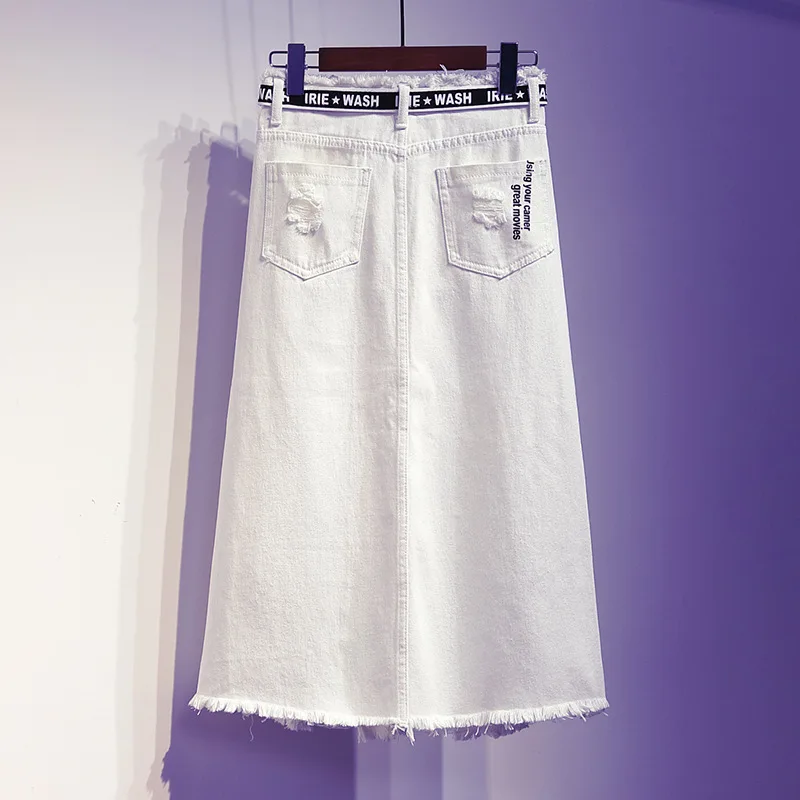 Cowboy Midi Skirt for Women in Spring and Summer High Waisted Casual Mid to Long Style A-line Hip Hugging One-step Skirt