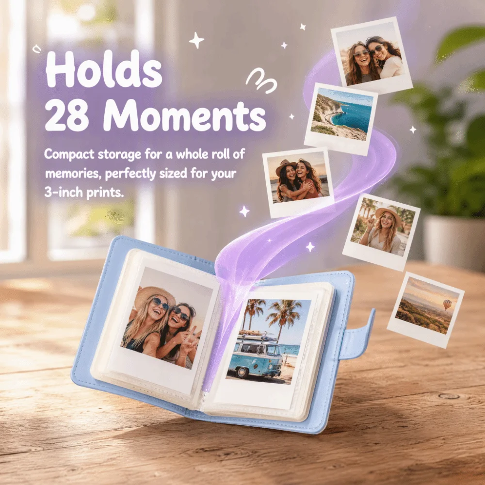 28 Pockets Instant Camera Photo Album PU Leather Mini Pocket Album Portable Lightweight Picture Holder Daily Photos