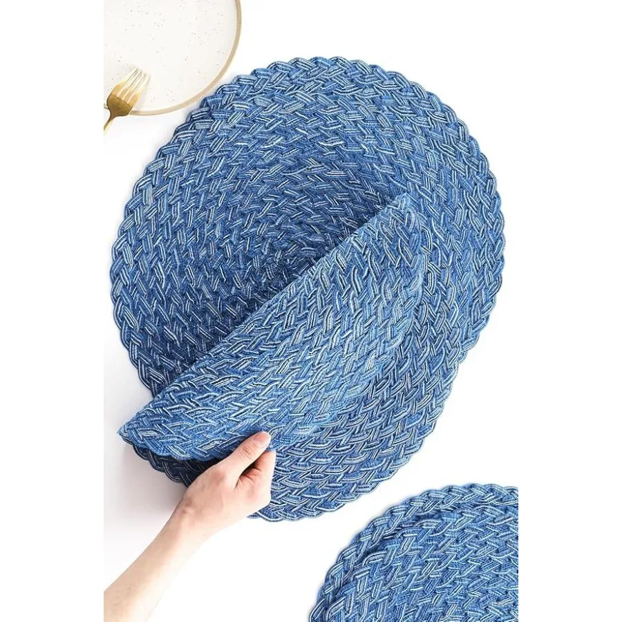 

Набор из 6 круглых плетеных салфеток для стола, 15 дюймов, моющиеся, термостойкие, из хлопка и полиэстера, в стиле бохо, для кухни и столовой