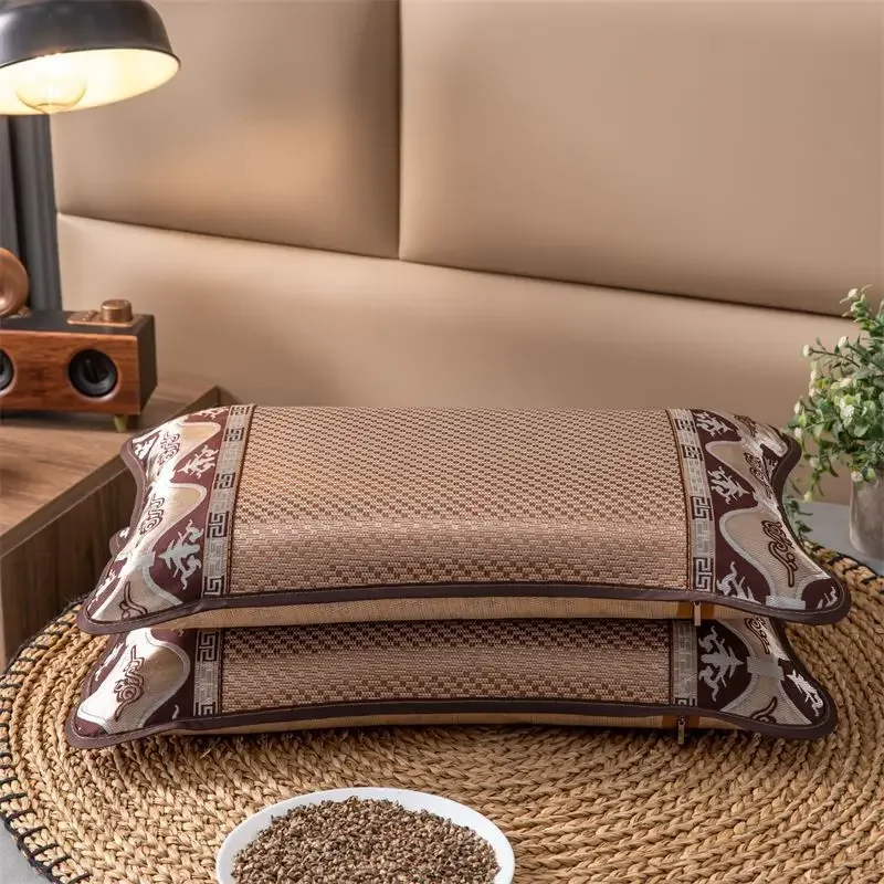 New Buckwheat Pillow Summer Cool Silk Ice Vine Pillow Removable and Washable Student Adult Sleep Cervical Spine Pillow Core