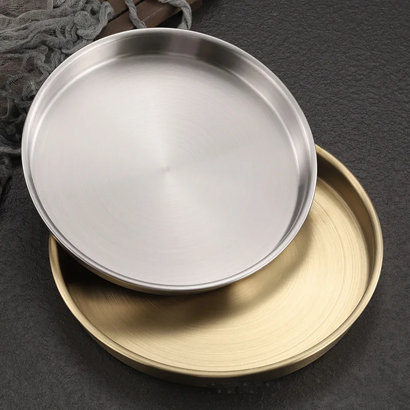 1 Pcs Korean Style 304 Stainless Steel Plate Flatbottomed Thickened Tray Sausage Powder Steaming Dish