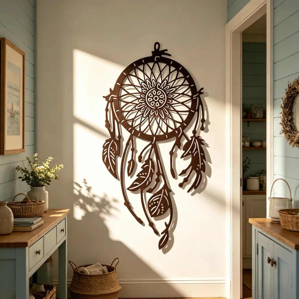 Dream Catcher Iron Wall Art Boho Bedroom Meditation Metal Sculpture Boho Decor Gift Ornament