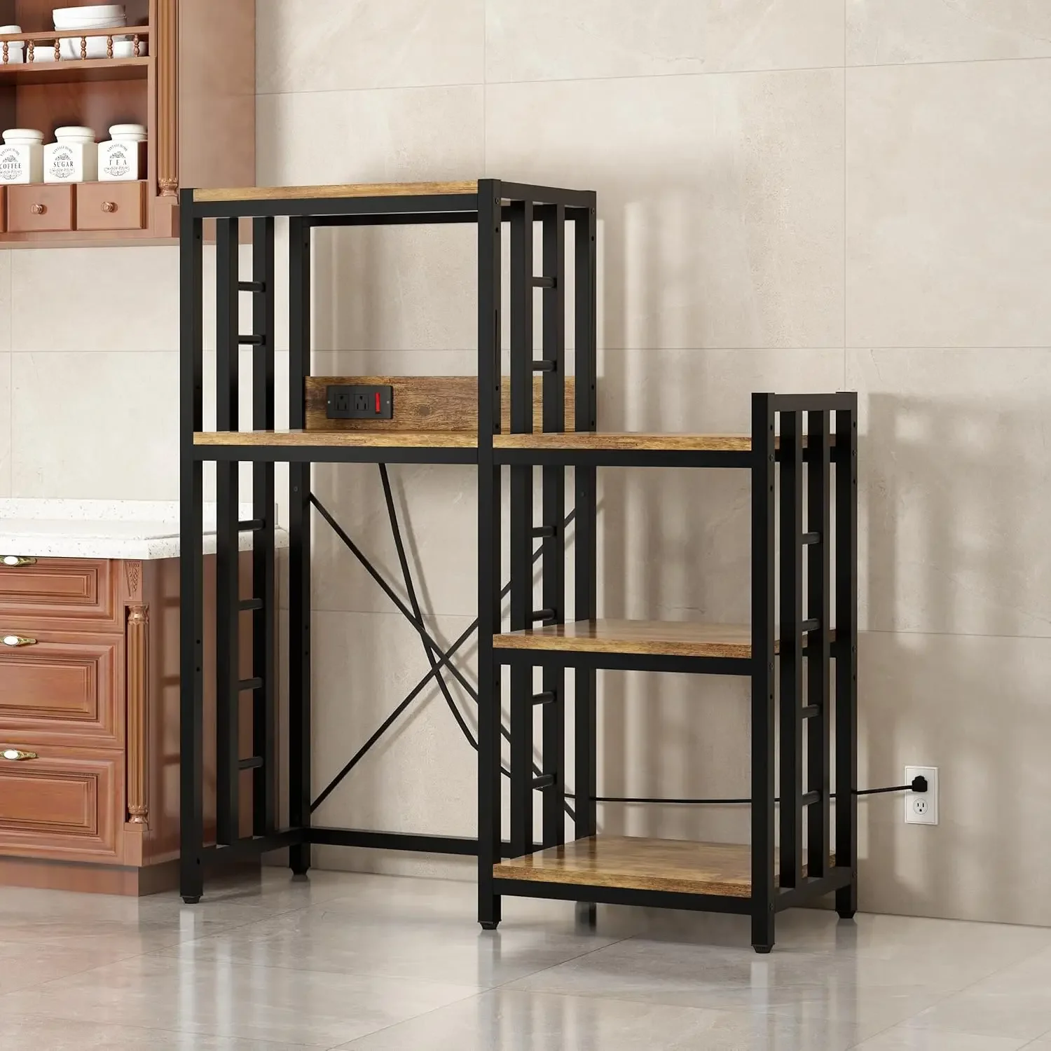 6 Tier Kitchen Bakers Rack Power Outlet Microwave Stand Storage Shelf Kitchen Living Room Office Mini Fridge Stand Spices Pots P - view 4