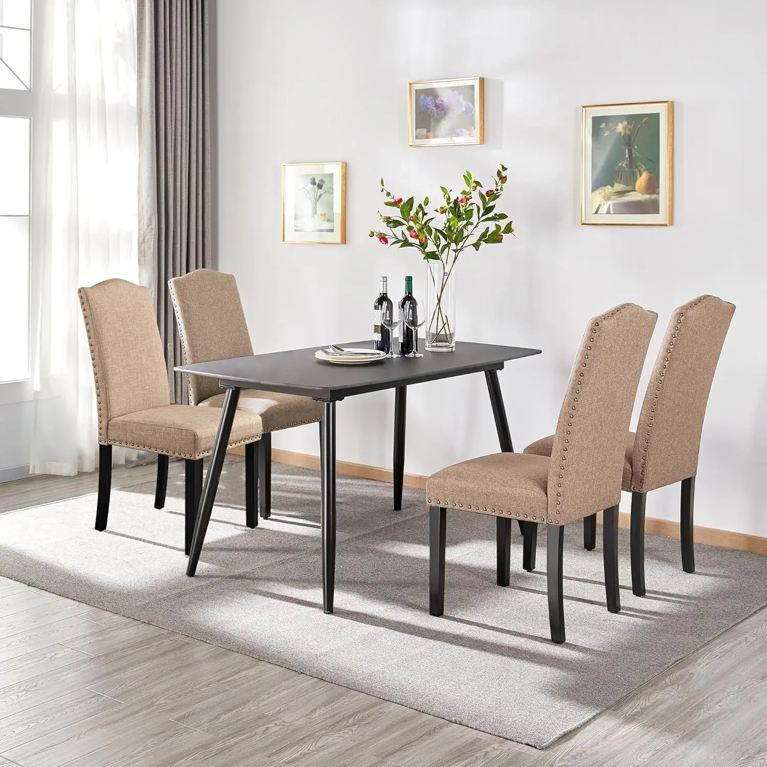 Dining Chairs Set of 6 Upholstered Parsons Chairs, Fabric Dining Room Kitchen Side Chair with Rubber Wood Legs and