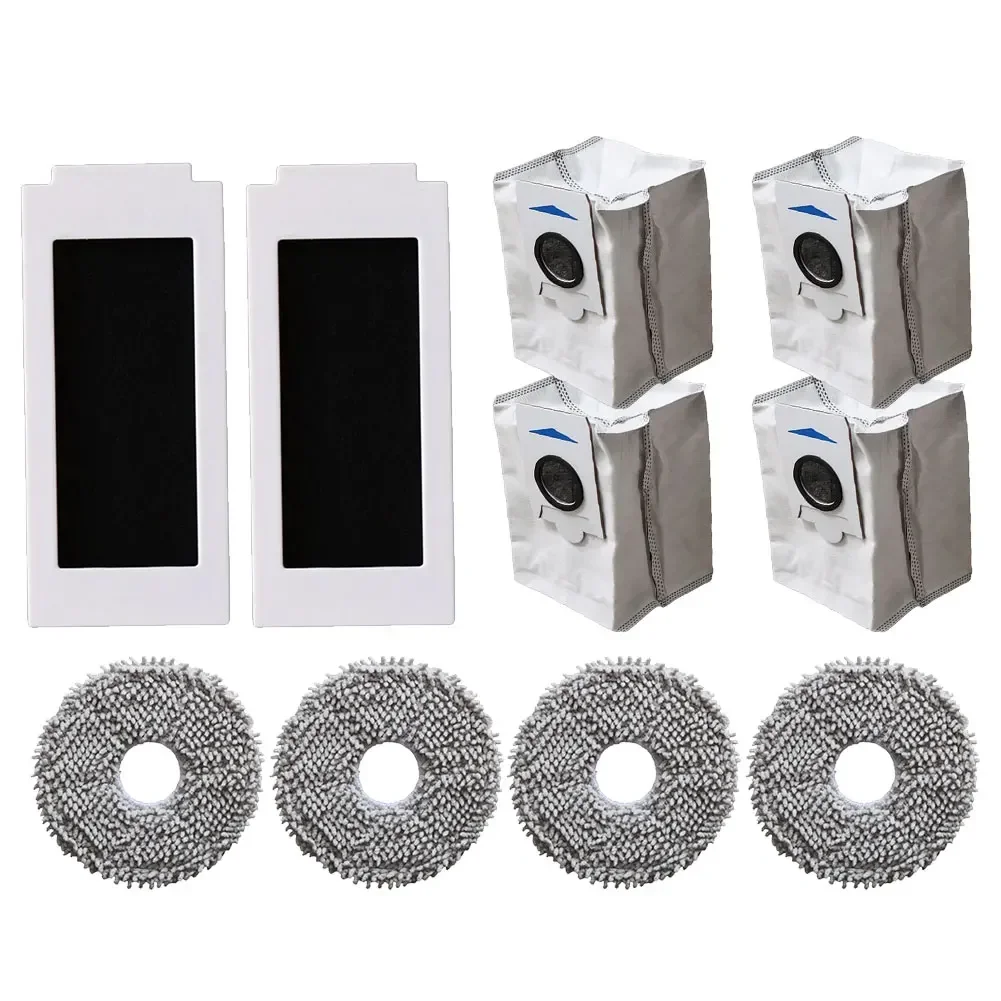 

Запасные части для Ecovacs DEEBOT T30S PRO: HEPA-фильтры, мешки для пыли, салфетки, основная и боковые щетки, сменные HEPA-фильтры.