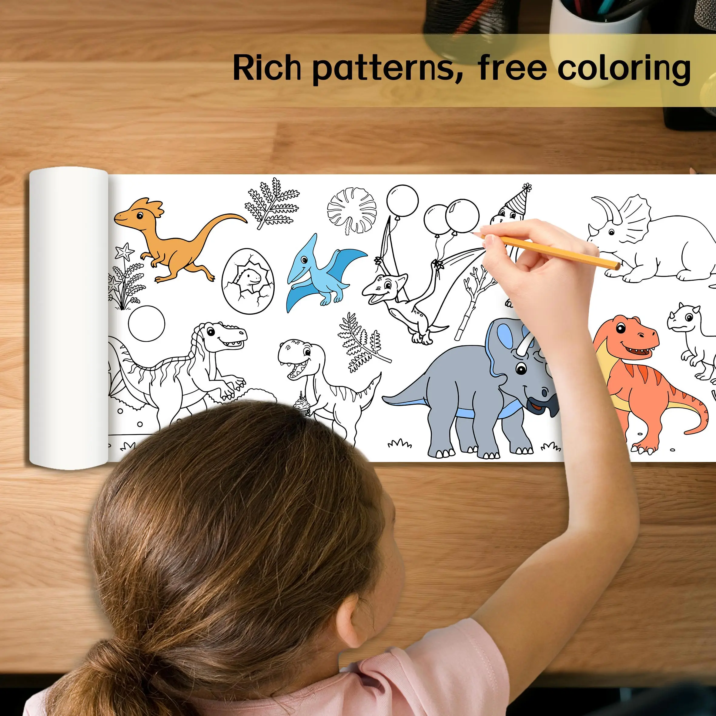 

Cute Dinosaur Animal Drawing Roll Kids Colouring Paper Roll DIY Painting Colour Filling