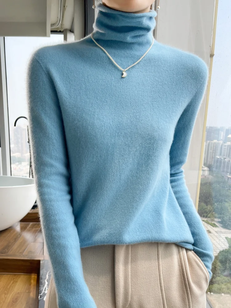 

New Women's Turtleneck Sweater Autumn Winter Cashmere Pullover 70% Merino Wool and 30% Cashmere Knitwear Fashion Bottom Shirt