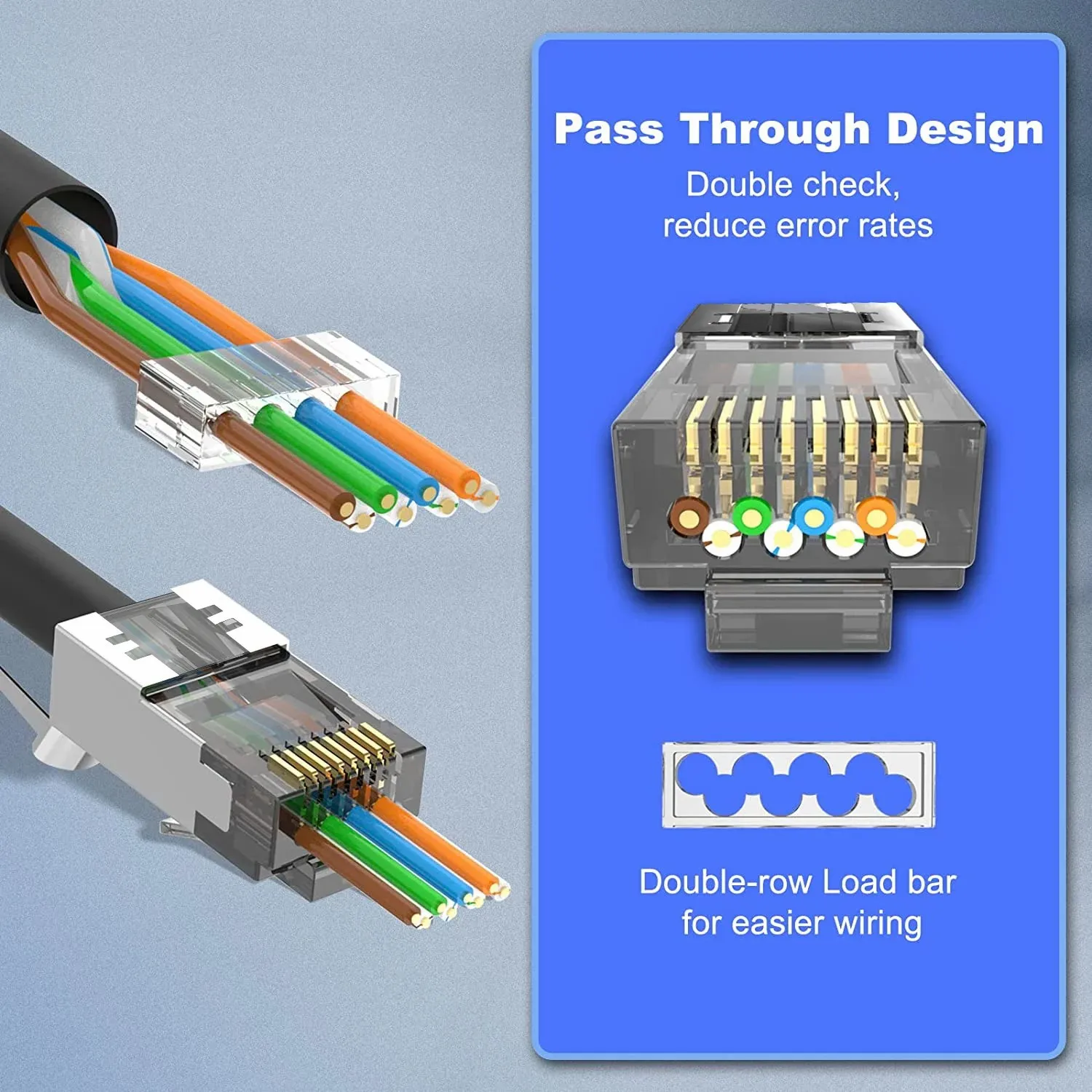 WoeoW CAT6A CAT7 커넥터, RJ45 커넥터 통과, CAT6A CAT7 차폐, 스트레인 릴리프 부츠 포함, 3 프롱 블랙, 6 개