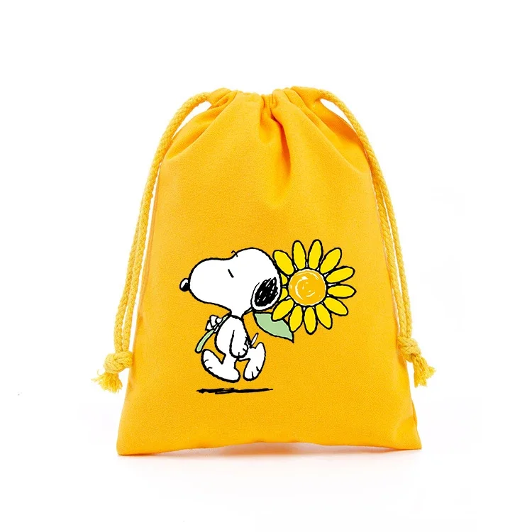 Anime Snoopys Peanuts Drawstring Bags Cartoon Print Sport Kids Girl Child Student Cute Portable DIY Party Hand Pocket Gift Pouch