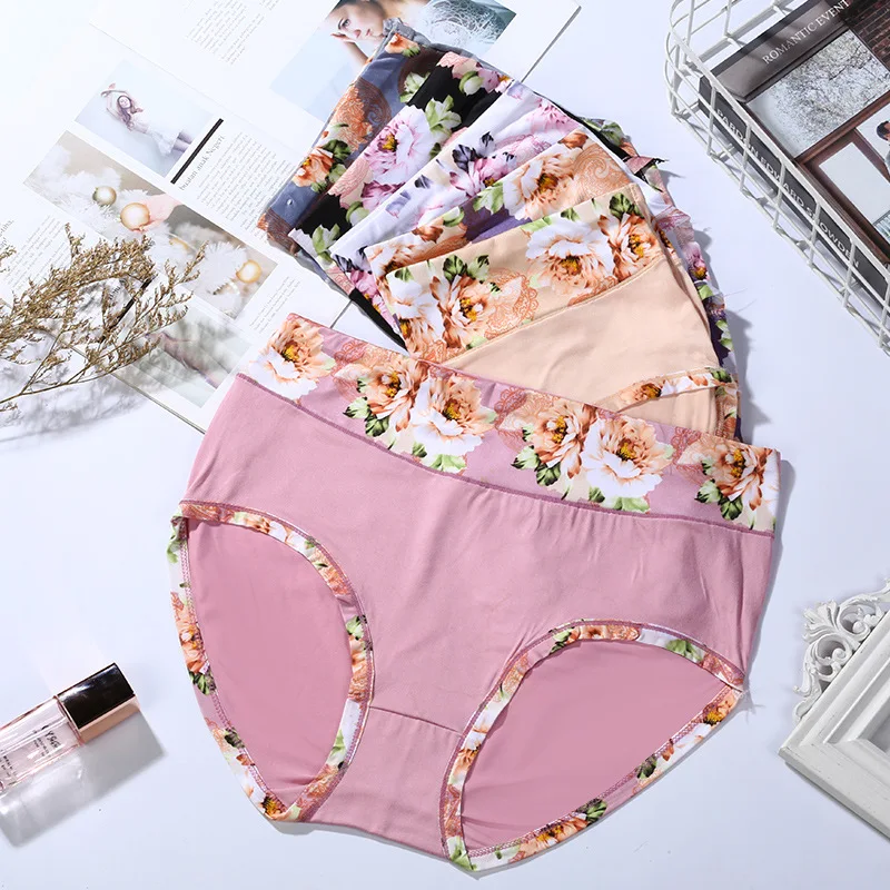 5Pcs Women Panties Print Underpants Cute Cotton Panties Plus Size Briefs Ladies Lingeries Panty Sexy Underwear for Obese Female