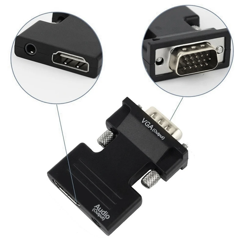 HD 1080P PC Computer HDMI-Compatible to VGA Video Converter 3.5mm Jack Audio Female to Male Adapter for Laptop TV Box Monitor