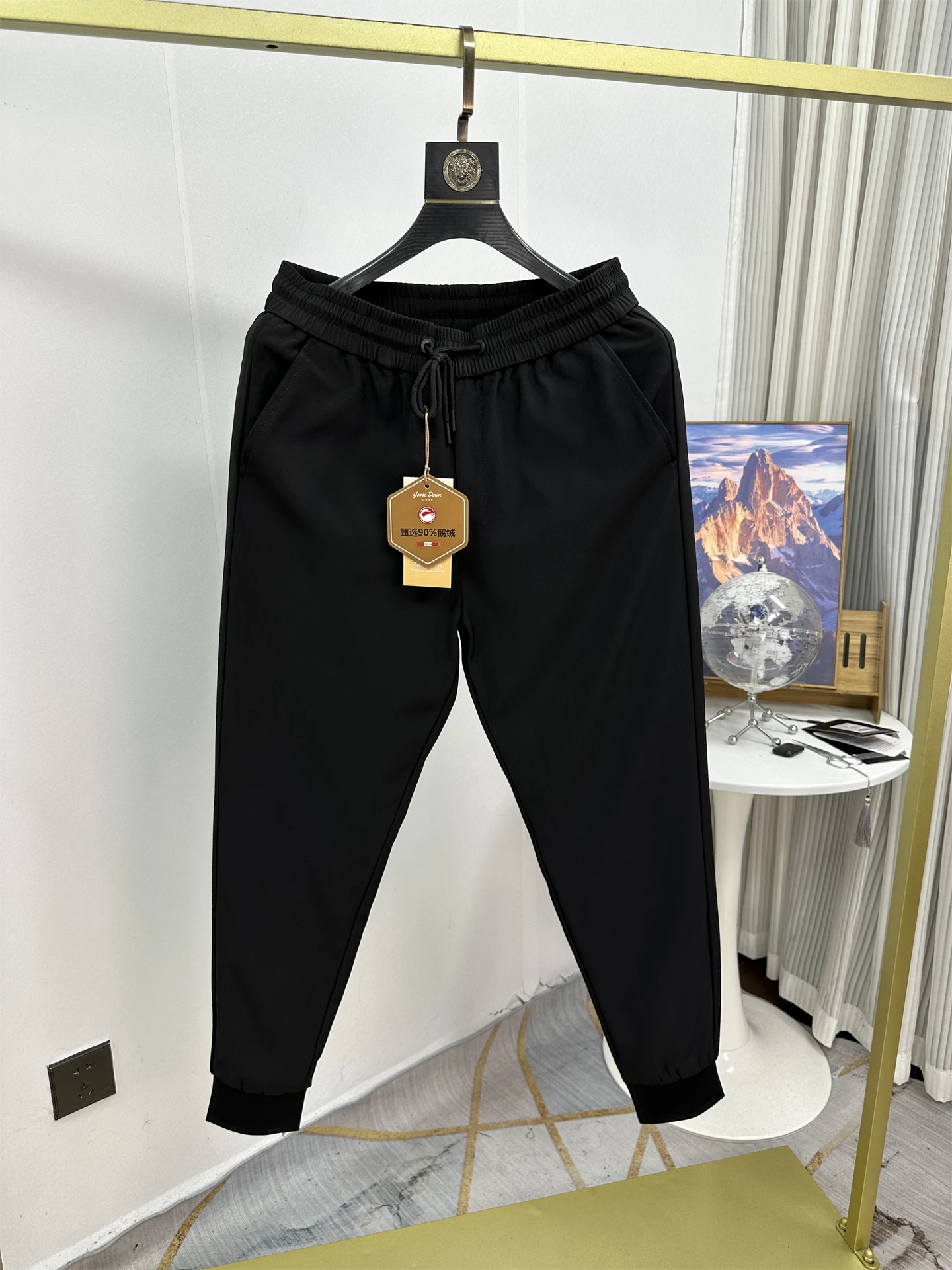 

Outdoor down Pants Fce Lined Windproof Cold Resistant Casual Straight Leg Long Pants for Men Polyester Fiber Windproof