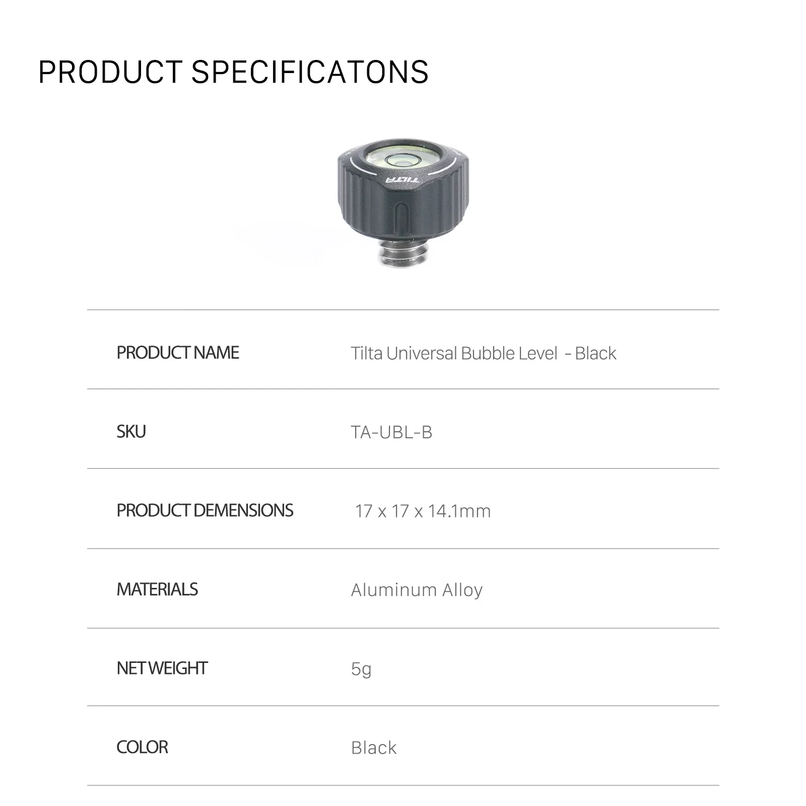 TILTA TA-UBL-B Universal Bubble Level Rotatable Bubble Level Mini Portable Shooting Calibrator