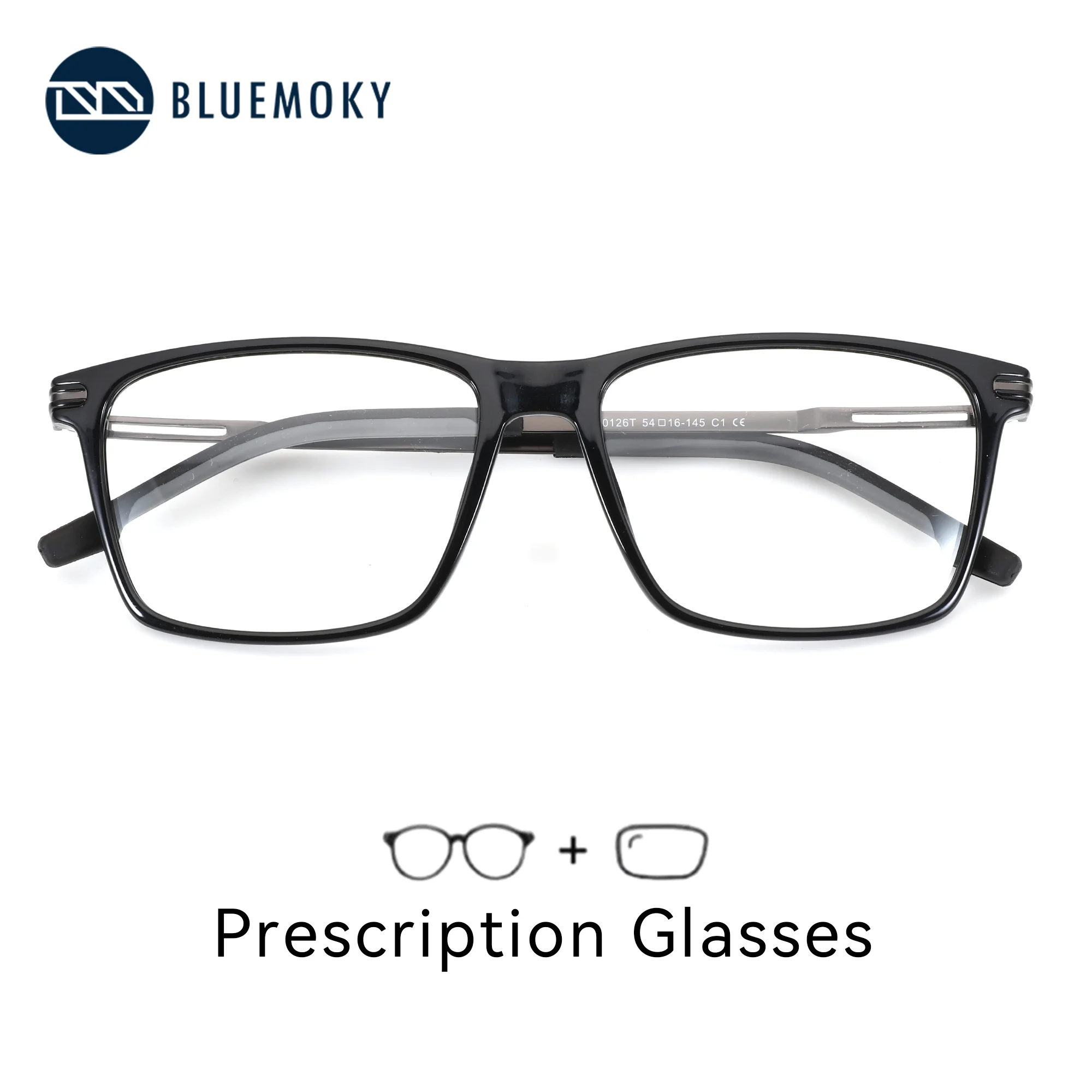 

BLUEMOKY M Size Mens Square Prescription Glasses Anti Blue Light Myopia Optical Eyewear Progressive Multifocal Lenses