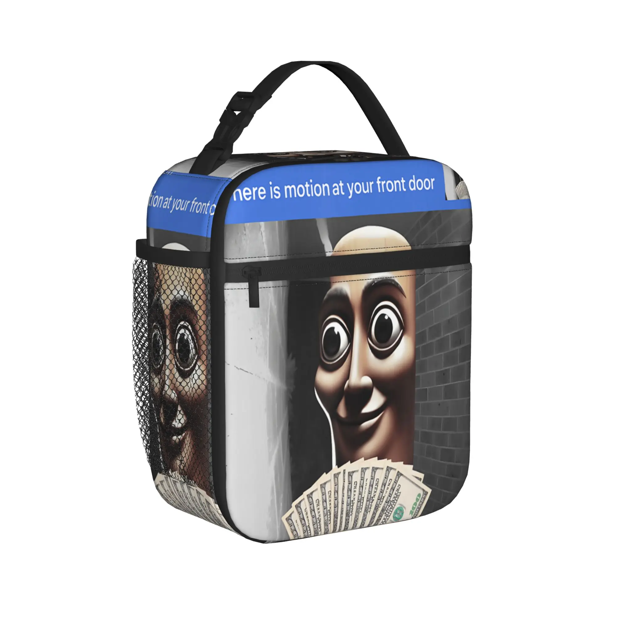 There is Motion at Your Front Door Tung Tung Tung sahur Meme Lunch Bag For Girls Portable Insulated Oxford Thermal Tote Handbags